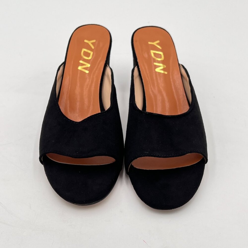 YDN Black Low Chunky Heel Slide Mule Open Toe Slipper Dressy Shoes Sandals - Picture 3 of 8